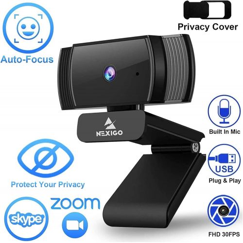  [아마존베스트]2021 AutoFocus 1080p Webcam with Stereo Microphone and Privacy Cover, NexiGo FHD USB Web Camera, for Streaming Online Class, Compatible with Zoom/Skype/Facetime/Teams, PC Mac Lapto