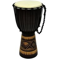 [아마존베스트]Nexos Trading Djembe Drum Bush Drum Africa Style Carved Handmade Exotic Motifs Cords Knot Goatskin Black Brown Choice of Sizes (50 cm)