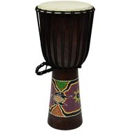 [아마존베스트]Nexos Djembe Drum African Style Hand-Painted Exotic Dotprint Cord Knot Goatskin Black / Multicoloured 70 cm