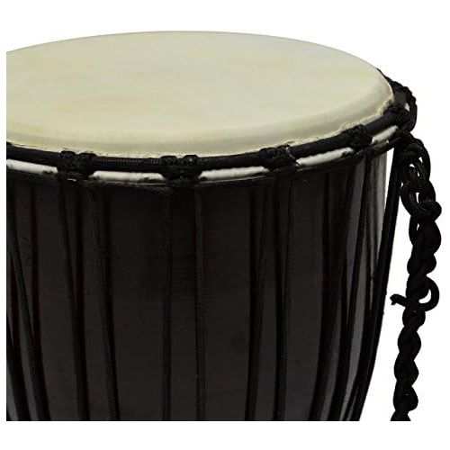  [아마존베스트]Nexos Djembe Drum Bush Drum Africa Style Carved Handmade Exotic Motifs Cords Knot Goatskin Black Brown Choice of Sizes (70 cm)