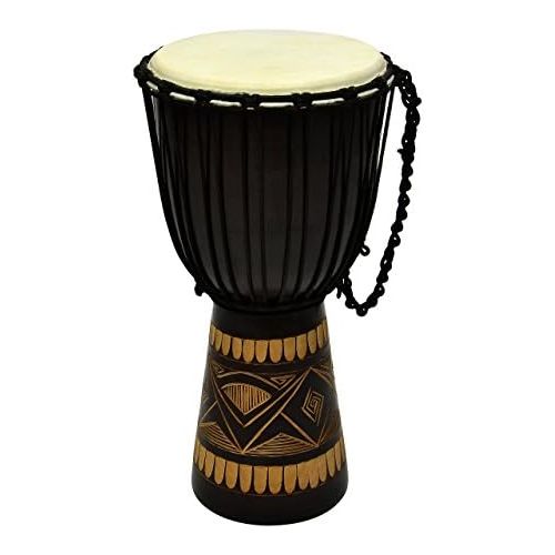  [아마존베스트]Nexos Djembe Drum Bush Drum Africa Style Carved Handmade Exotic Motifs Cords Knot Goatskin Black Brown Choice of Sizes (70 cm)