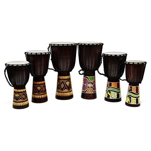  [아마존베스트]Nexos Djembe Drum Bush Drum Africa Style Carved Handmade Exotic Motifs Cords Knot Goatskin Black Brown Choice of Sizes (70 cm)