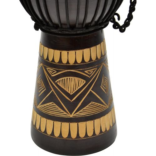  [아마존베스트]Nexos Djembe Drum Bush Drum Africa Style Carved Handmade Exotic Motifs Cords Knot Goatskin Black Brown Choice of Sizes (70 cm)