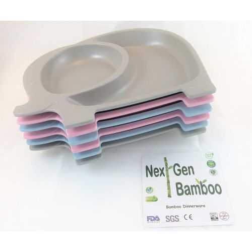  Next Gen Bamboo 3 Piece Kids Divided Plate Elephant Set, Eco Friendly Bamboo Kids Plate, Snack Bowl & Cup :: Non Toxic, Safe for all :: Mix & Match :: Biodegradable :: Great Gifts