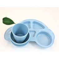 Next Gen Bamboo 3 Piece Kids Divided Plate Car Set, Eco Friendly Bamboo Kids Plate, Snack Bowl & Cup :: Non Toxic, Safe for all :: Mix & Match :: Biodegradable :: Great Gifts (Sky)