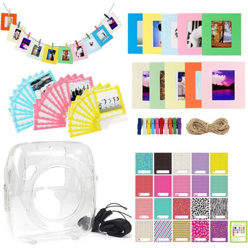  Ngaantyun Transparent Camera Case Accessory Bundle Kit for Fujifilm Instax Square SQ20 Camera (Including Clear Camera Case with Shoulder Strap, Sticker, Lace Bags, Photo Frames, Cl