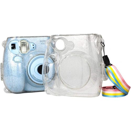  Ngaantyun Transparent Camera Case Protective Hard Case with Free Shoulder Strap for Fujifilm Instax Mini 7s/7c Instant Camera Glitter Crystal Clear