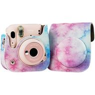 Ngaantyun Leather Camera Case Compatible with Fujifilm Instax Mini 11 Instant Camera with Adjustable Strap (Blue&Pink)