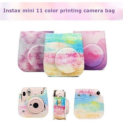  Ngaantyun Leather Camera Case Compatible with Fujifilm Instax Mini 11 Instant Camera with Adjustable Strap (Blue&Pink)