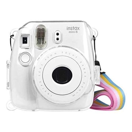  Ngaantyun Plastic Clear Protect Case with Rainbow Strap for Fujifilm Instax Mini 8 Mini 9 Polaroid Camera
