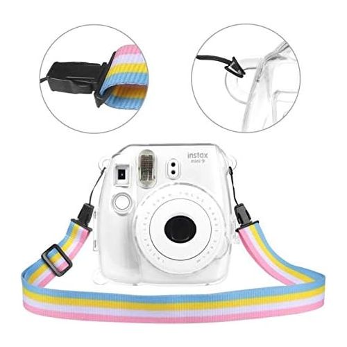  Ngaantyun Plastic Clear Protect Case with Rainbow Strap for Fujifilm Instax Mini 8 Mini 9 Polaroid Camera