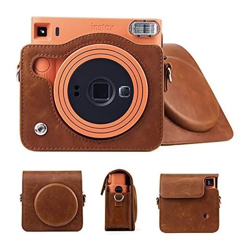  Ngaantyun Protective Case for Instax Square SQ1 Instant Camera, Leather Bag Cover with Adjustable Shoulder Strap - Vintage Brown