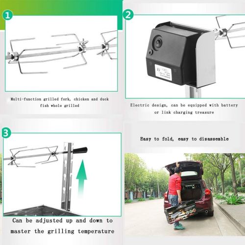  Nhlzj BBQ Supplies/Barbecue Easy Barbecues Tool Set Grill Charcoal Grill Stainless Steel Oven Patio Grill Accessories Picnic BBQ Rotating Fork Foldable Outdoor Barbecue Supplies