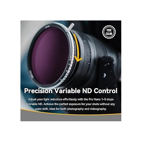  NiSi 40.5mm True Color ND-Vario - Variable Neutral Density Filter 1-5 Stops (ND2-ND32) - Rotating Adjustable ND, True-to-Life Color, No Vignetting, HD Optical Glass, Waterproof Nano Coating