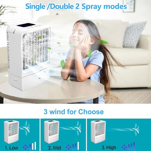  NiUB5 Portable Air Conditioner Fan, Portable AC Fan, Cooling Fans, Personal Air Cooler Mini with Timing, 7 Colors Light, 3 Speeds Quiet Air Humidifier, for Room, Home, Office