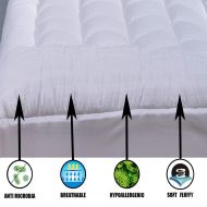 Niagara Sleep Solution 100% Cotton Sateen Mattress Topper Queen Pillow Top Stripe 300 Thread Count Extra Plush Overfilled Down Alternative Hypoallergenic Anti Allergy, Ultra-soft Breathable, Fitted 8-21I