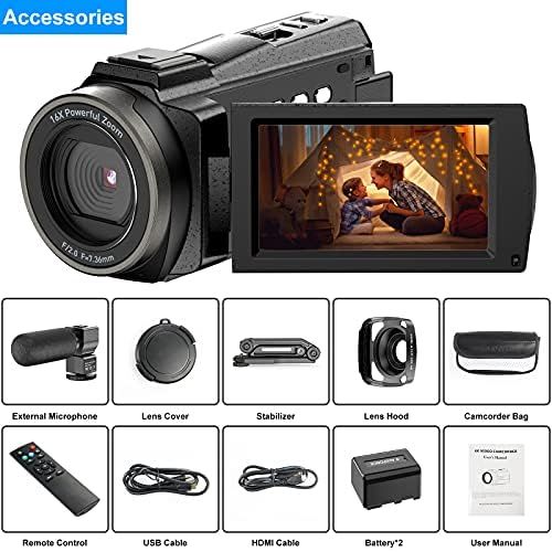  [아마존베스트]Condikey Video Camera 4K WiFi Full HD Video Camcorder with Microphone YouTube Vlogging Digital Camera IR Night 48MP16X Digital Zoom 3.0 Inch 270° Rotating Touchscreen Camera Recorder with R