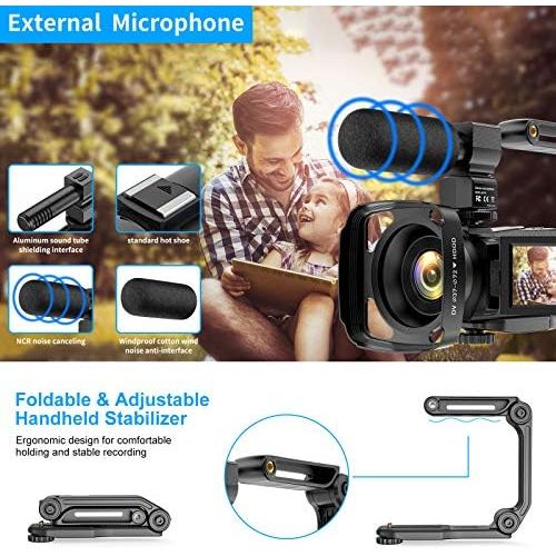  [아마존베스트]Condikey Video Camera 4K WiFi Full HD Video Camcorder with Microphone YouTube Vlogging Digital Camera IR Night 48MP16X Digital Zoom 3.0 Inch 270° Rotating Touchscreen Camera Recorder with R