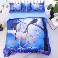Nice Wowelife 3D Queen Fly Unicorn Comforter Sets 5 Piece Girl Bedding Set Unicorn Green Bedspreads with Comforter, Flat Sheet, Fitted Sheet and 2 Pillow Cases for Teens(Green Unicorn,