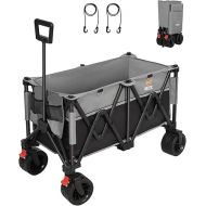 Nice C Collapsible Foldable Wagon, Outdoor Utility Wagon, Garden Cart, Heavy Duty for 440LBS, Big Wheel for Sand, Large Capacity All-Terrain Wheels (Black/Grey)