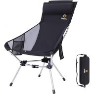 Nice C Ultralight High Back Folding Camping Chair, Backpacking Chair, Compact & Heavy Duty Outdoor, Travel, Picnic, Festival with 2 Side Pockets, Pillow &Carry Bag (One Black)