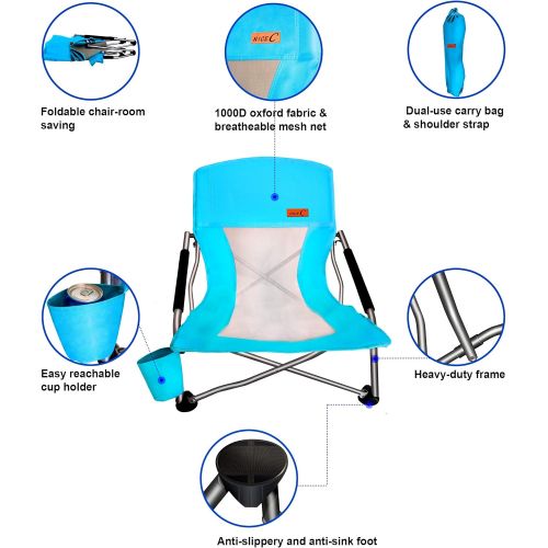  [아마존 핫딜]  [아마존핫딜]Nice C Low Beach Camping Folding Chair, Ultralight Backpacking Chair with Cup Holder & Carry Bag Compact & Heavy Duty Outdoor, Camping, BBQ, Beach, Travel, Picnic, Festival