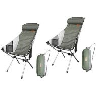 NiceC Ultralight High Back Folding Camping Chair, Upgrade with Removable Pillow, Side Pocket & Carry Bag, Compact & Heavy Duty for Outdoor, Camping (Set of 2 Green)