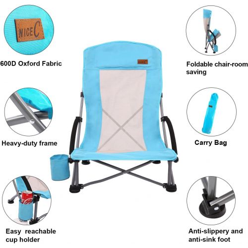  Nice C Beach Chair, Lightweight Camping Outdoor Chair with High Mesh Back, Heavy Duty Portable Chair with Carry Bag for Camping, BBQ, Travel, Festival, Picnic