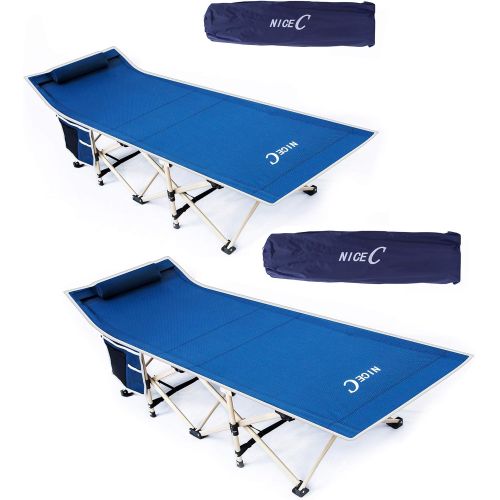  Nice C Folding Camping Cot, Sleeping Bed, Tent Cot, with Pillow, Carry Bag & Storage Bag, Extra Wide Sturdy, Heavy Duty Holds Up to 500 Lbs, Lightweight, Comfortable for Outdoor&In