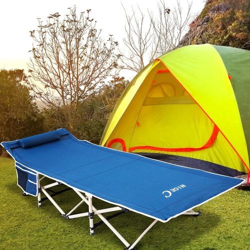  Nice C Folding Camping Cot, Sleeping Bed, Tent Cot, with Pillow, Carry Bag & Storage Bag, Extra Wide Sturdy, Heavy Duty Holds Up to 500 Lbs, Lightweight, Comfortable for Outdoor&In