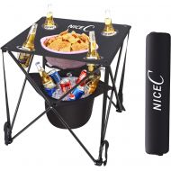 NiceC Folding Table with Cooler Built-in, Portable Camping Table, Ultralight Compact with Carry Bag for Outdoor, Beach, BBQ, Picnic, Cooking, Festival, Indoor, Office(Black)