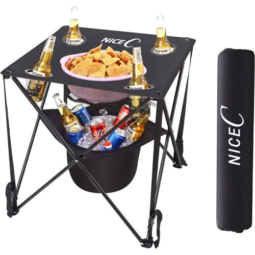  NiceC Folding Table with Cooler Built-in, Portable Camping Table, Ultralight Compact with Carry Bag for Outdoor, Beach, BBQ, Picnic, Cooking, Festival, Indoor, Office(Black)