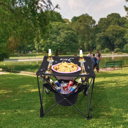  NiceC Folding Table with Cooler Built-in, Portable Camping Table, Ultralight Compact with Carry Bag for Outdoor, Beach, BBQ, Picnic, Cooking, Festival, Indoor, Office(Black)