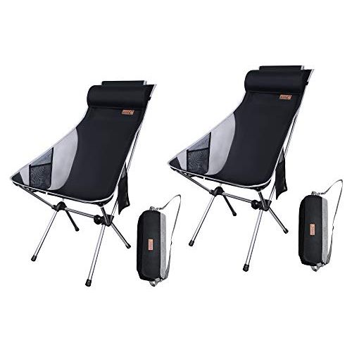  NiceC Ultralight High Back Folding Camping Chair, Upgrade with Removable Pillow, Side Pocket & Carry Bag, Compact & Heavy Duty for Outdoor, Camping (Set of 2 Black)