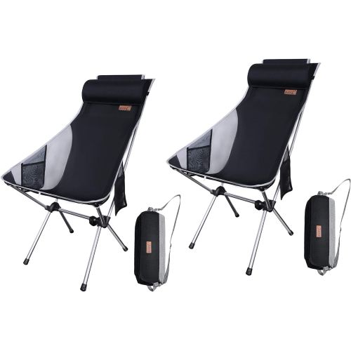  NiceC Ultralight High Back Folding Camping Chair, Upgrade with Removable Pillow, Side Pocket & Carry Bag, Compact & Heavy Duty for Outdoor, Camping (Set of 2 Black)