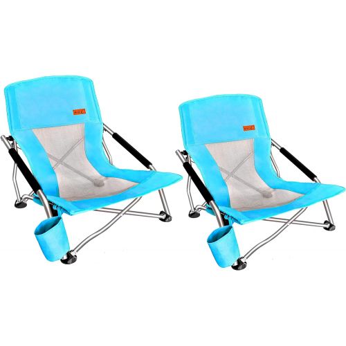  Nice C Low Beach Camping Folding Chair, Ultralight Backpacking Chair with Cup Holder & Carry Bag Compact & Heavy Duty Outdoor, Camping, BBQ, Beach, Travel, Picnic, Festival (2 Pack