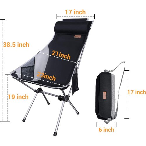 Nice C Ultralight High Back Folding Camping Chair, Upgrade with Removable Pillow, Side Pocket & Carry Bag, Compact & Heavy Duty for Outdoor, Camping (Set of 1 Black)