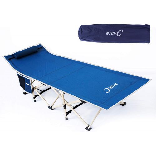  Nice C Folding Camping Cot, Sleeping Bed, Tent Cot, with Pillow, Carry Bag & Storage Bag, Extra Wide Sturdy, Heavy Duty Holds Up to 500 Lbs, Lightweight, Comfortable for Outdoor&In