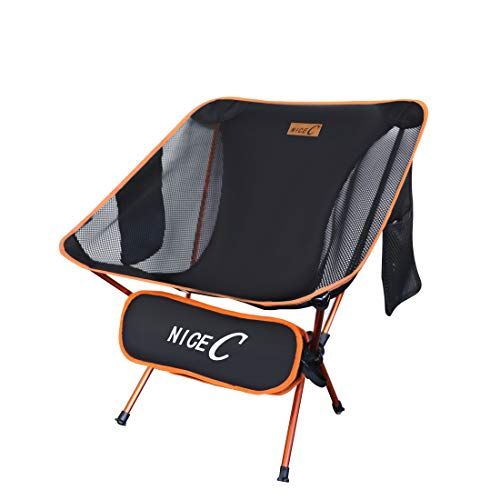  NiceC Ultralight Portable Folding Camping Backpacking Chair Compact & Heavy Duty Outdoor, Camping, BBQ, Beach, Travel, Picnic, Festival with 2 Storage Bags&Carry Bag (1 Pack of Ora