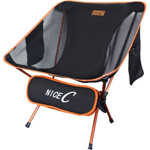  NiceC Ultralight Portable Folding Camping Backpacking Chair Compact & Heavy Duty Outdoor, Camping, BBQ, Beach, Travel, Picnic, Festival with 2 Storage Bags&Carry Bag (1 Pack of Ora