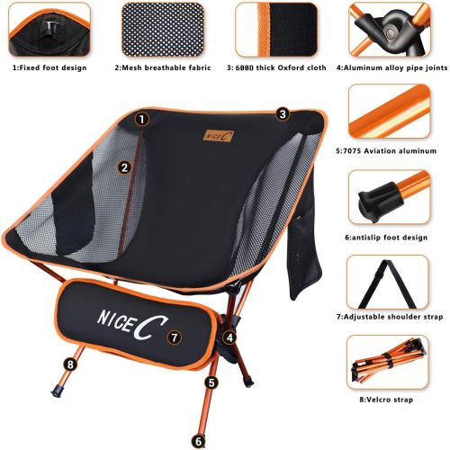  NiceC Ultralight Portable Folding Camping Backpacking Chair Compact & Heavy Duty Outdoor, Camping, BBQ, Beach, Travel, Picnic, Festival with 2 Storage Bags&Carry Bag (1 Pack of Ora