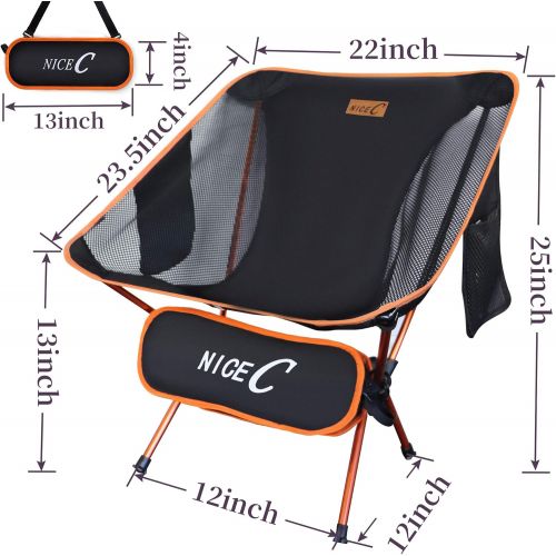  NiceC Ultralight Portable Folding Camping Backpacking Chair Compact & Heavy Duty Outdoor, Camping, BBQ, Beach, Travel, Picnic, Festival with 2 Storage Bags&Carry Bag (1 Pack of Ora