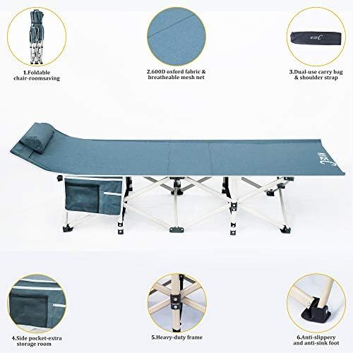  Nice C Folding Camping Cot, Sleeping Bed, Tent Cot, with Pillow, Carry Bag & Storage Bag, Extra Wide Sturdy, Heavy Duty Holds Up to 500 Lbs, Lightweight, Comfortable for Outdoor&In