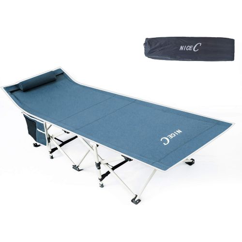  Nice C Folding Camping Cot, Sleeping Bed, Tent Cot, with Pillow, Carry Bag & Storage Bag, Extra Wide Sturdy, Heavy Duty Holds Up to 500 Lbs, Lightweight, Comfortable for Outdoor&In