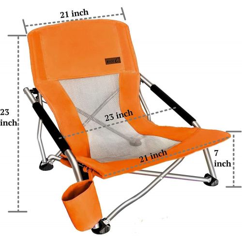  Nice C Low Beach Camping Folding Chair, Ultralight Backpacking Chair with Cup Holder & Carry Bag Compact & Heavy Duty Outdoor, Camping, BBQ, Beach, Travel, Picnic, Festival (1 Pack