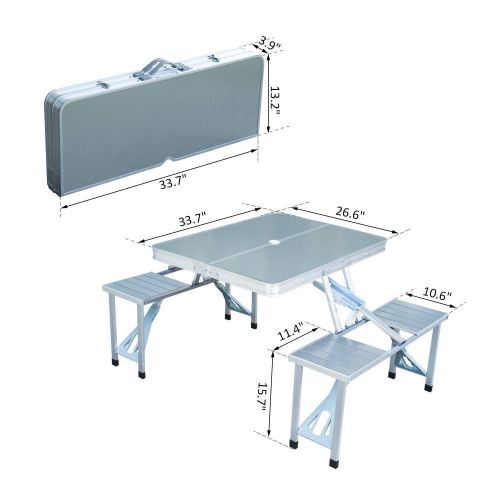  Nice1159 New Outdoor Garden Aluminum Portable Folding Camping Picnic Table with 4 Seats - Durable, Lightweight (Only 5 Sets Left) US