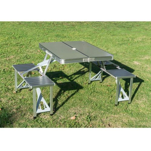  Nice1159 New Outdoor Garden Aluminum Portable Folding Camping Picnic Table with 4 Seats - Durable, Lightweight (Only 5 Sets Left) US