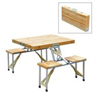 Nice1159 New Wooden Camping Picnic Table - Bench Seat, Outdoor Portable Folding Aluminum 4 Seats- Durable, Quick Set-Up (Only 5 Sets Left) US