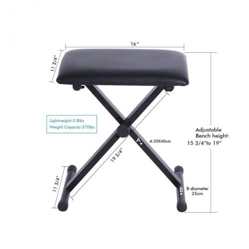  Nice1159 Bench Piano Stand Keyboard - Portable Music Adjustable 3-Positions Stool Chair Seat Size 15.7” (L) x 11.8”(W) Black New