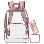 NiceEbag Clear Backpack for School Transparent PVC Backpack with Small Bag Stadium Approved Clear Bookbag See Through Travel Backpack Fit 15.6 Inch Laptop for Women Men Girls Boys,